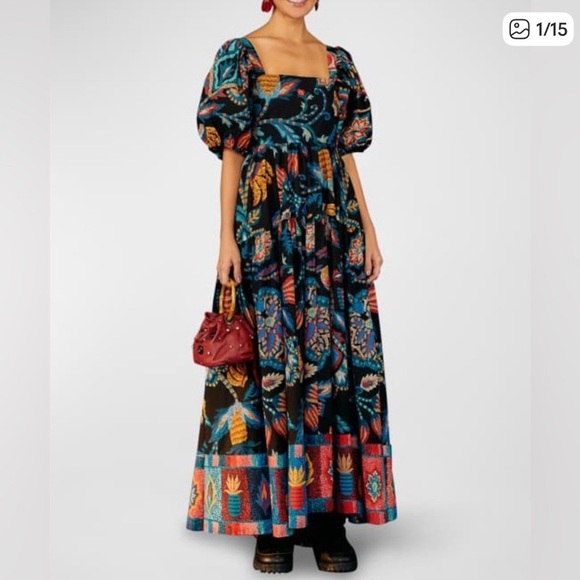 Farm Rio Black Sunset Tapestry Organic Cotton Tropical Vacation Maxi Dress L - Picture 3 of 10